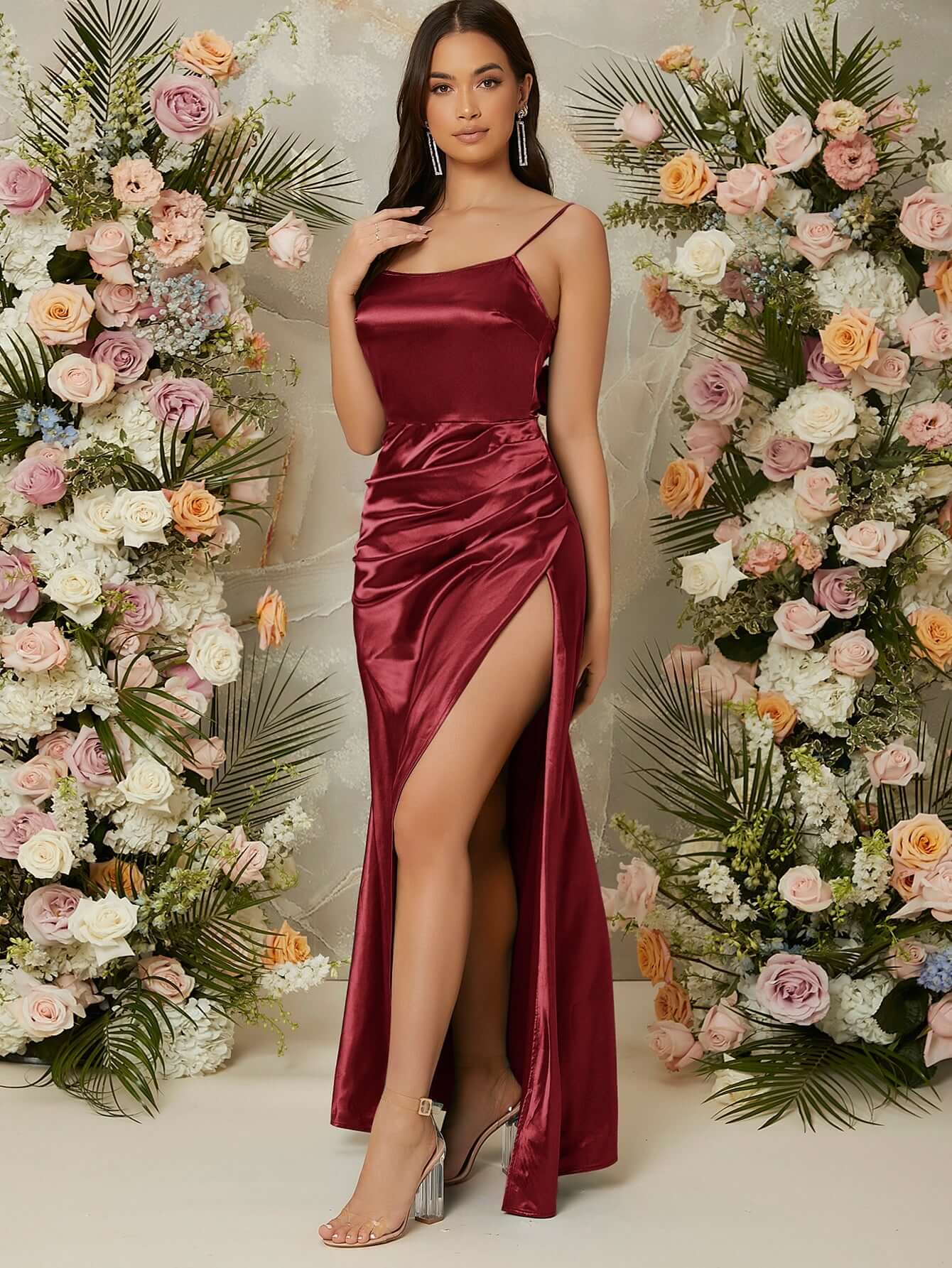 Vestido Longo de Cetim c/ Fenda - Luna