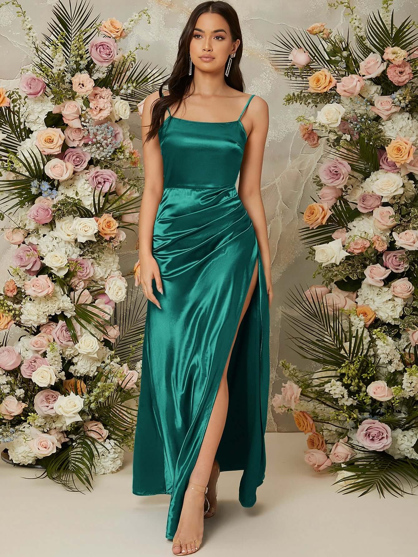 Vestido Longo de Cetim c/ Fenda - Luna