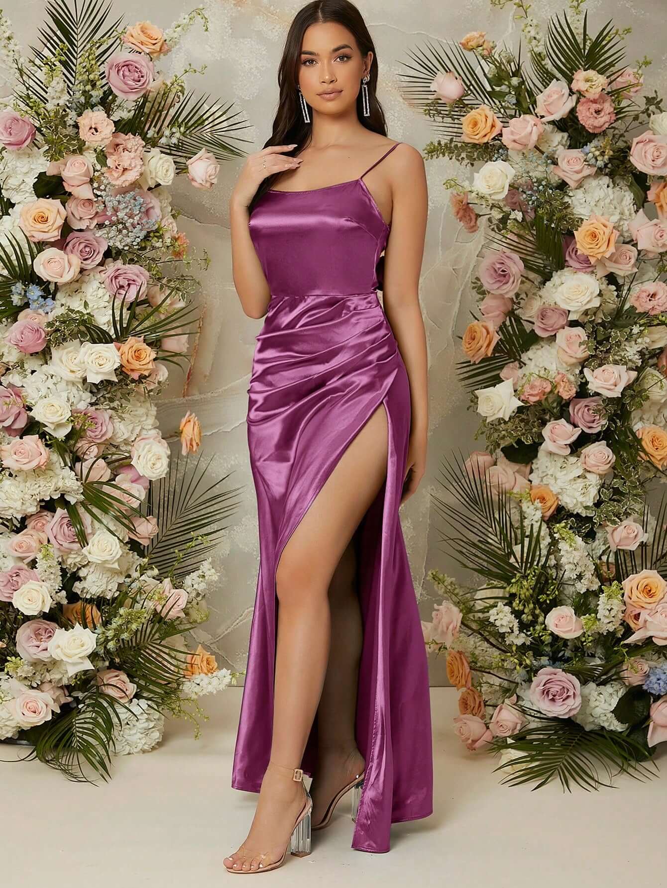 Vestido Longo de Cetim c/ Fenda - Luna