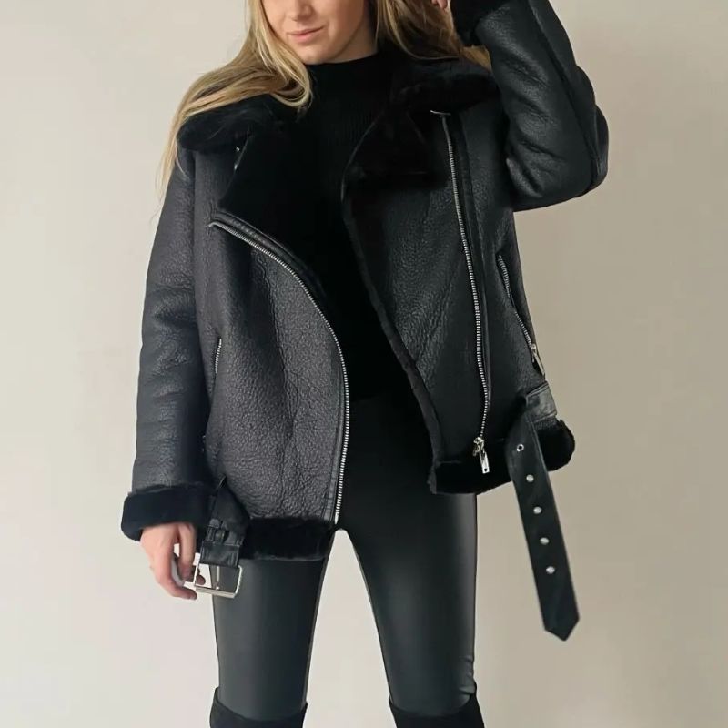 jaquetas jaqueta jaqueta de inverno jaqueta feminina Jaquetas e Blusões jaqueta de frio jaqueta forrada jaqueta mulher comprar jaqueta Jaqueta Couro Peluciada Reverie