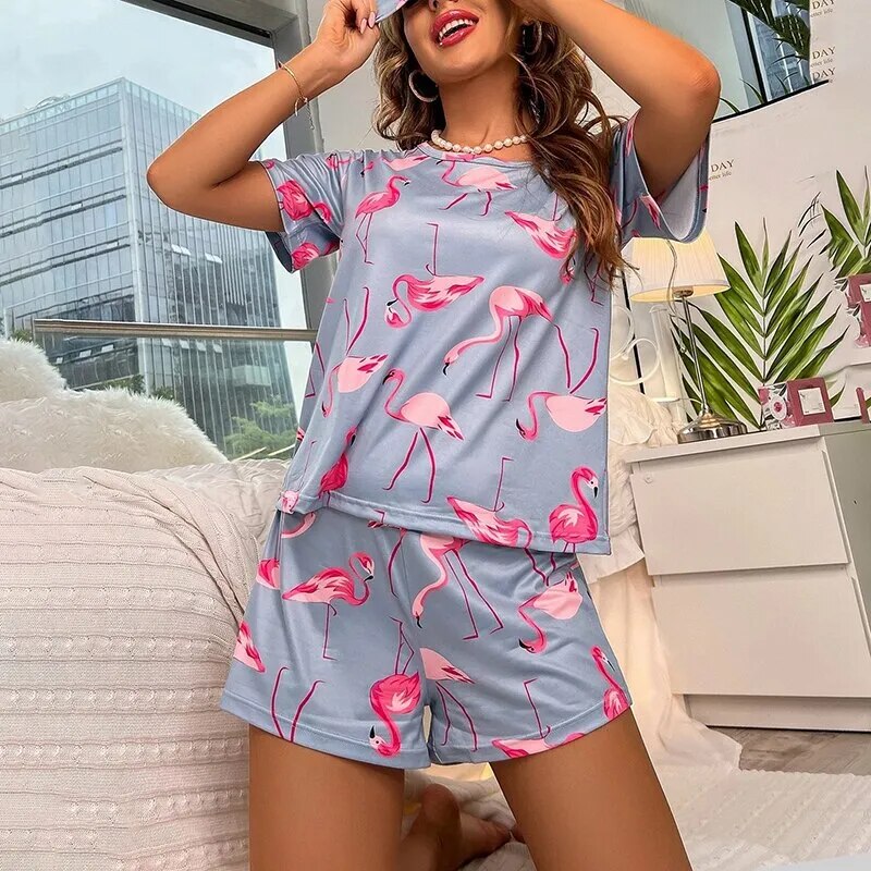 Pijama Feminino Flamingos Curto