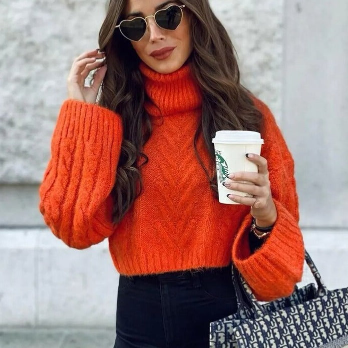 Suéter Grosso Suéter de Malha Suéter Cropped de Gola Alta Suéter Cropped Suéter com Gola Alta Suéter suéter peluciado Suéter de Manga Longa suéter feminino