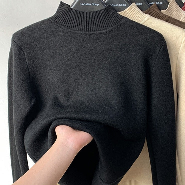 Suéter de Malha Suéter com Gola Alta Suéter Blusa Manga Longa feminina Blusa Manga Longa Blusa Fechada Blusa de Malha