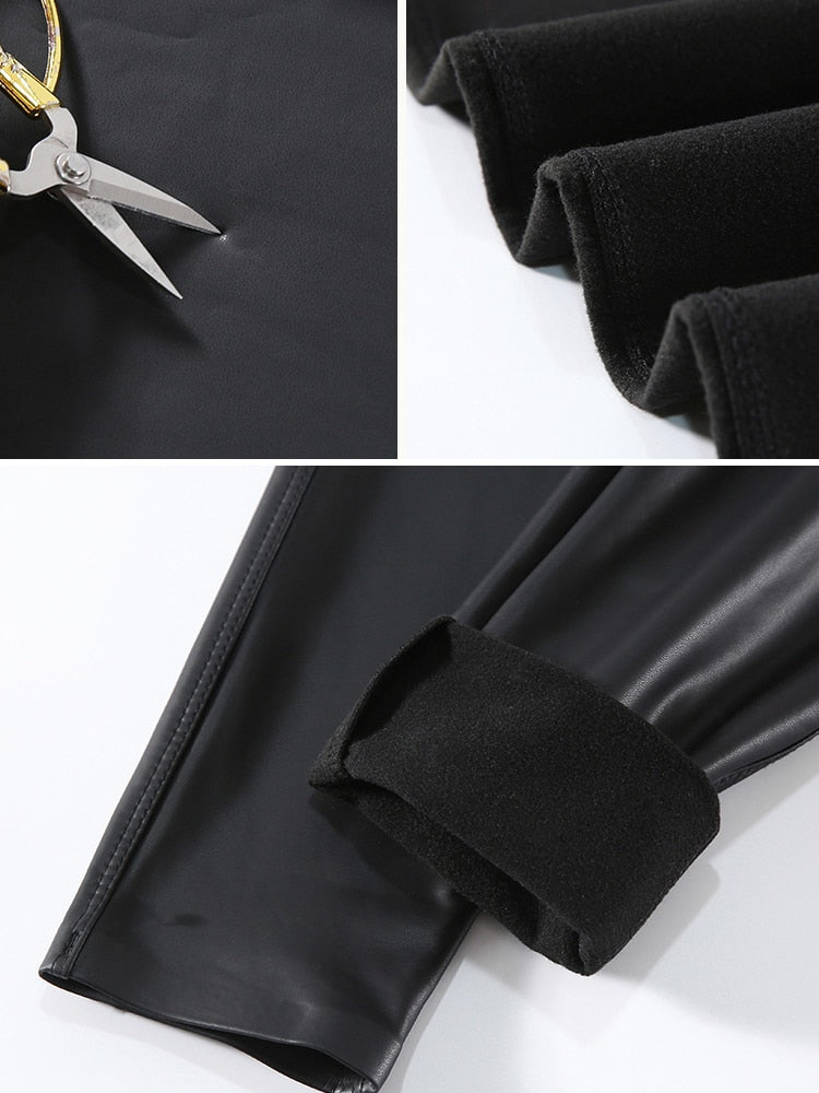 legging forrada inverno Legging de Couro Sintético Fosco Forrada Cintura Alta Preta Qualidade Premium legging de couro legging couro siintetico legging couro fake legging couro couro pu calca legging forrada