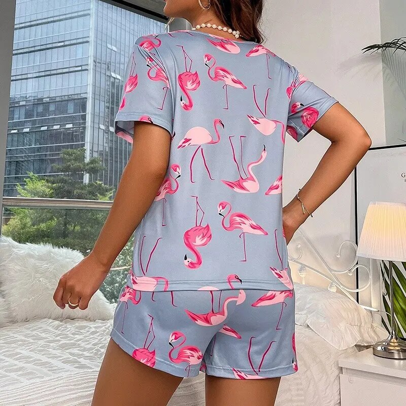 Pijama Feminino Flamingos Curto