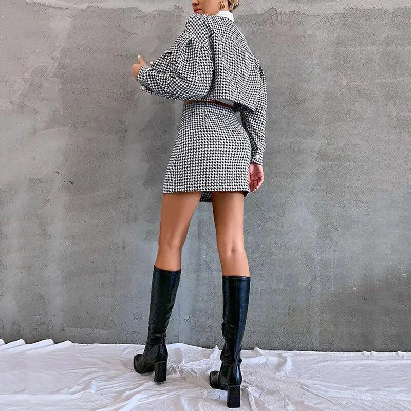 inverno Conjuntos Conjunto de roupa feminina Conjunto de Blazer e Saia Conjunto de Blazer de Tecido Trançado