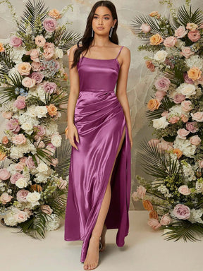 Vestido Longo de Cetim c/ Fenda - Luna