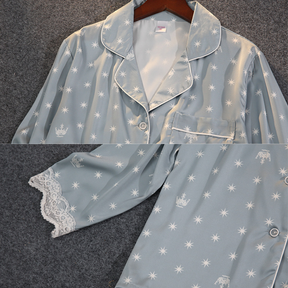 Pijama Feminino Americano Longo -Celeste