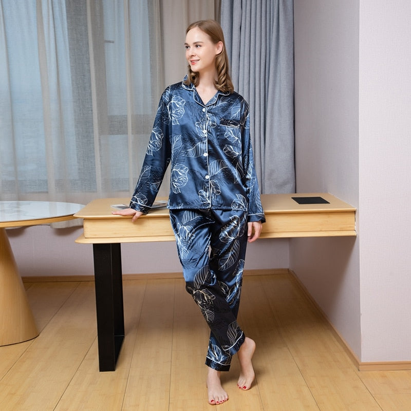 Pijama feminino em Cetim Longo-Florença