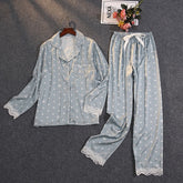 Pijama Feminino Americano Longo -Celeste
