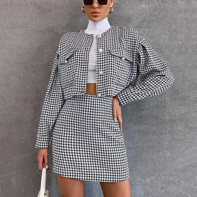 inverno  Conjuntos  Conjunto de roupa feminina  Conjunto de Blazer e Saia  Conjunto de Blazer de Tecido Trançado