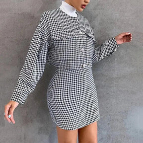 inverno  Conjuntos  Conjunto de roupa feminina  Conjunto de Blazer e Saia  Conjunto de Blazer de Tecido Trançado
