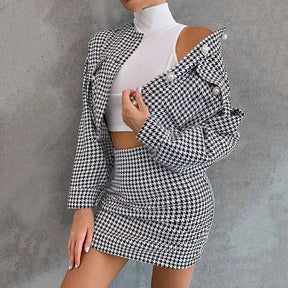 inverno  Conjuntos  Conjunto de roupa feminina  Conjunto de Blazer e Saia  Conjunto de Blazer de Tecido Trançado