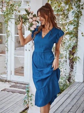 Vestido Midi Soltinho com Mangas Leves - Bella Bruna